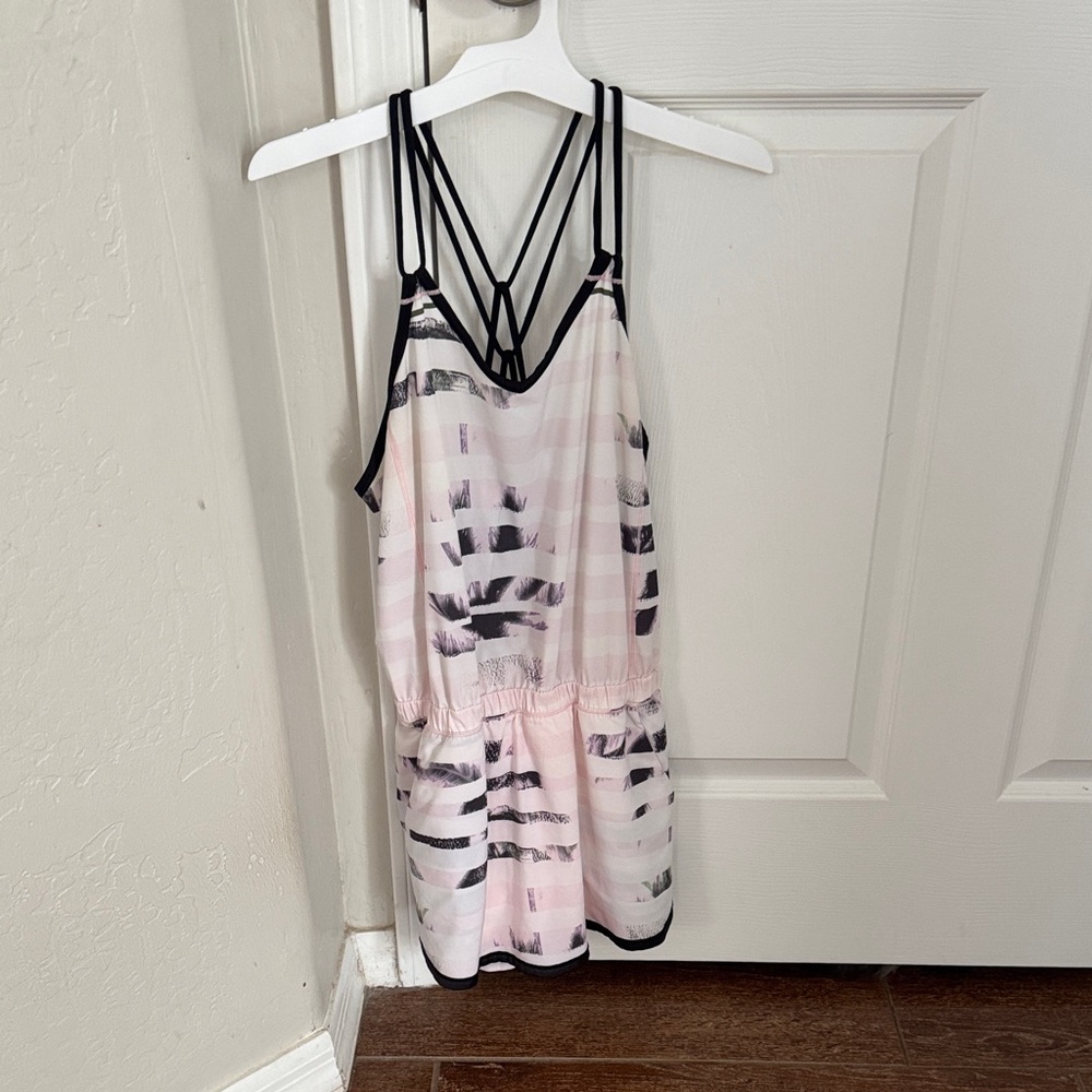 Lululemon Athletica Pink and Black Striped Romper